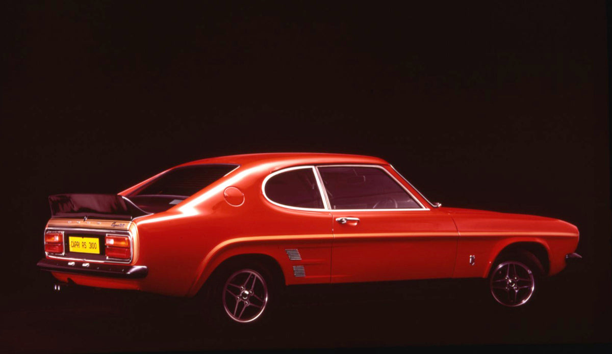 This archival image documents the 1973 Ford Capri MK I RS 3100 rear view in studio and is preserved in the Ford Heritage Vault as part of Ford Motor Company's historic photographic archive. Free for personal, non-commercial use. Ford Heritage Vaul...