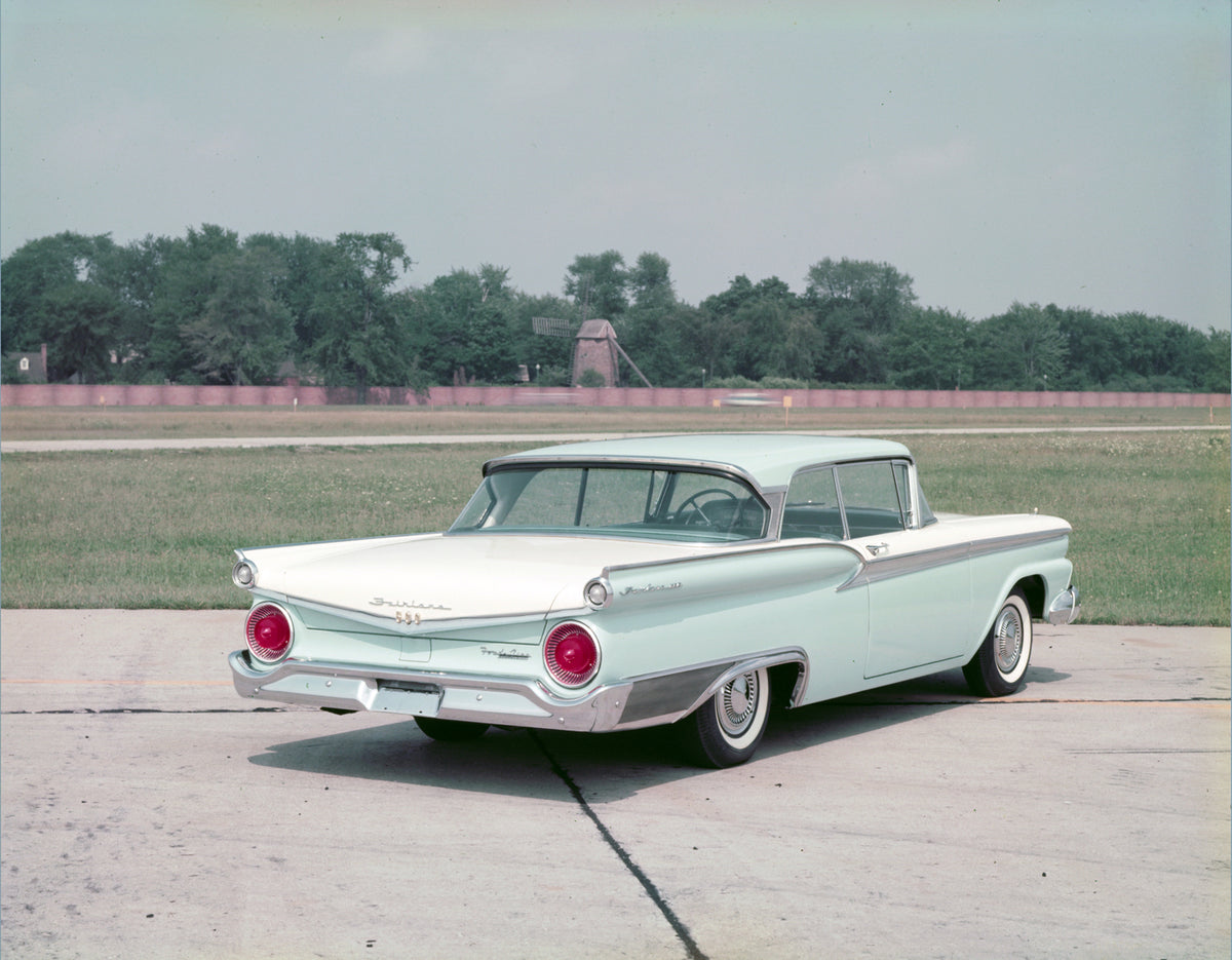 This archival image documents the 1959 Ford Fairlane 500 Club Sedan and is preserved in the Ford Heritage Vault as part of Ford Motor Company's historic photographic archive. Free for personal, non-commercial use. Ford Heritage Vault reference AR-...