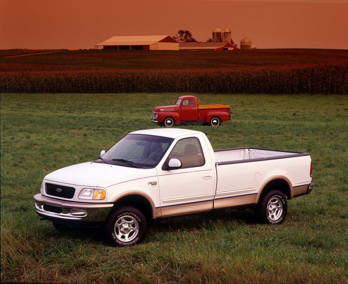This archival image documents the 1998 Ford F150 Lariat and 1948 F-1 pickup truck and is preserved in the Ford Heritage Vault as part of Ford Motor Company's historic photographic archive. Free for personal, non-commercial use. Ford Heritage Vault...