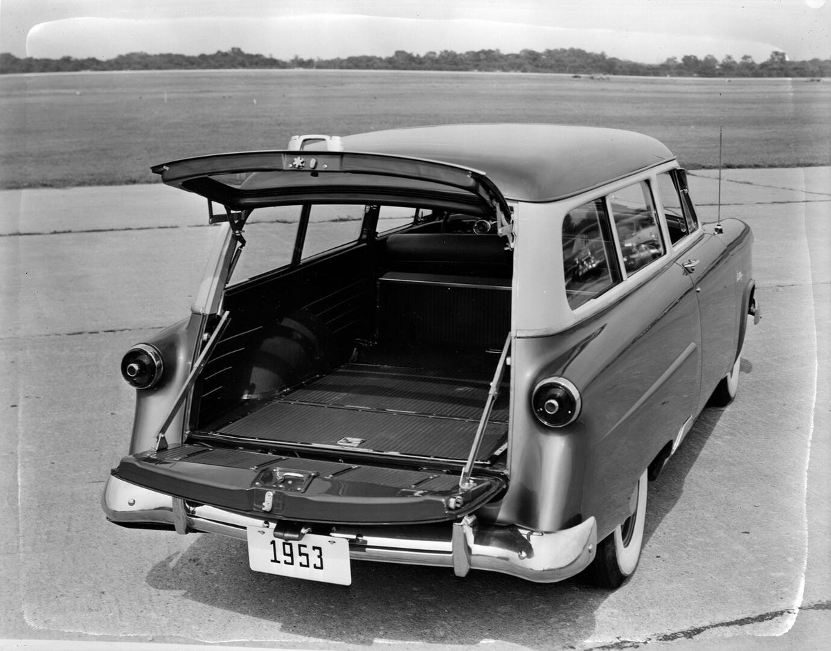This archival image documents the 1953 Meteor Ranch Wagon rear view with open trunk AR-2007-5 and is preserved in the Ford Heritage Vault as part of Ford Motor Company's historic photographic archive. Free for personal, non-commercial use. Ford He...