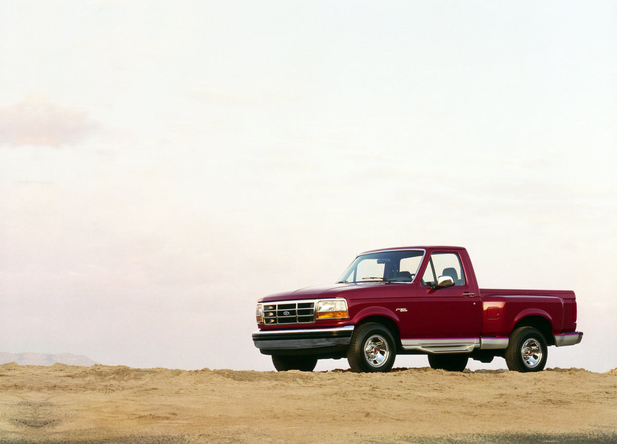 This archival image documents the 1992 Ford F-150 Flareside red and is preserved in the Ford Heritage Vault as part of Ford Motor Company's historic photographic archive. Free for personal, non-commercial use. Ford Heritage Vault reference AR-2008...