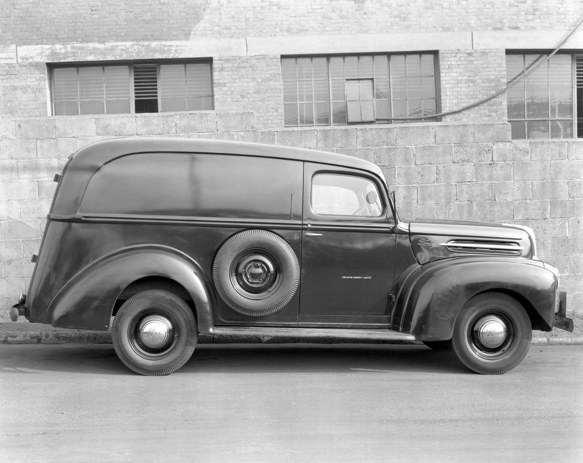This archival image documents the 1947 Ford Van and is preserved in the Ford Heritage Vault as part of Ford Motor Company's historic photographic archive. Free for personal, non-commercial use. Ford Heritage Vault reference AR-2008-8.1.2.3978.