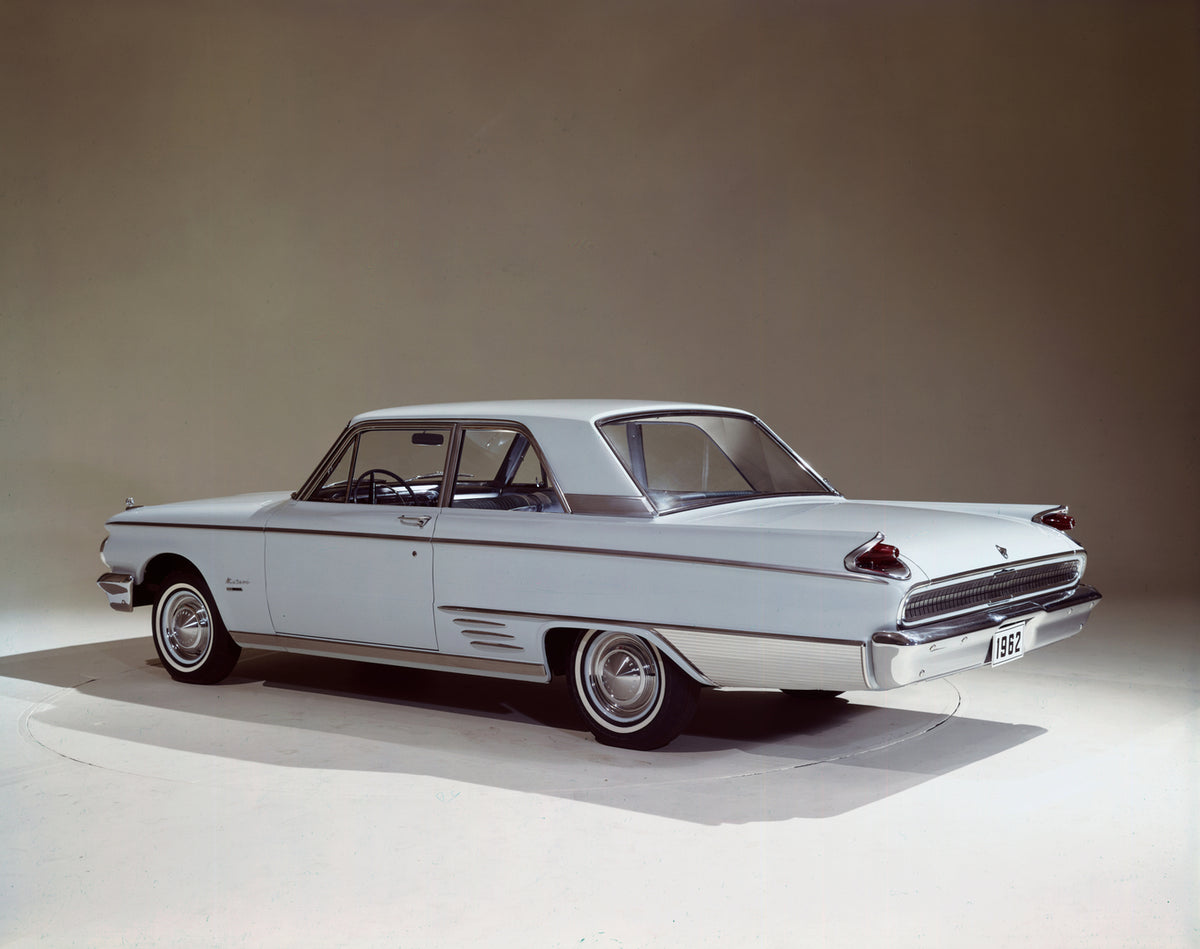 This archival image documents the 1962 Mercury Meteor Custom two-door sedan Rear Angle and is preserved in the Ford Heritage Vault as part of Ford Motor Company's historic photographic archive. Free for personal, non-commercial use. Ford Heritage ...