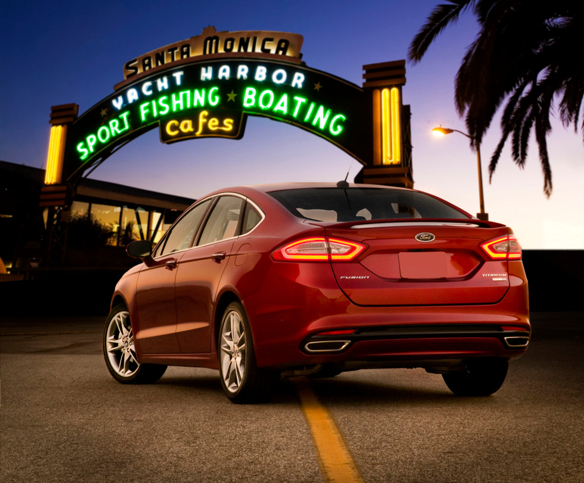 This archival image documents the 2012 Ford Fusion Titanium rear view at Santa Monica Pier 092012 and is preserved in the Ford Heritage Vault as part of Ford Motor Company's historic photographic archive. Free for personal, non-commercial use. For...