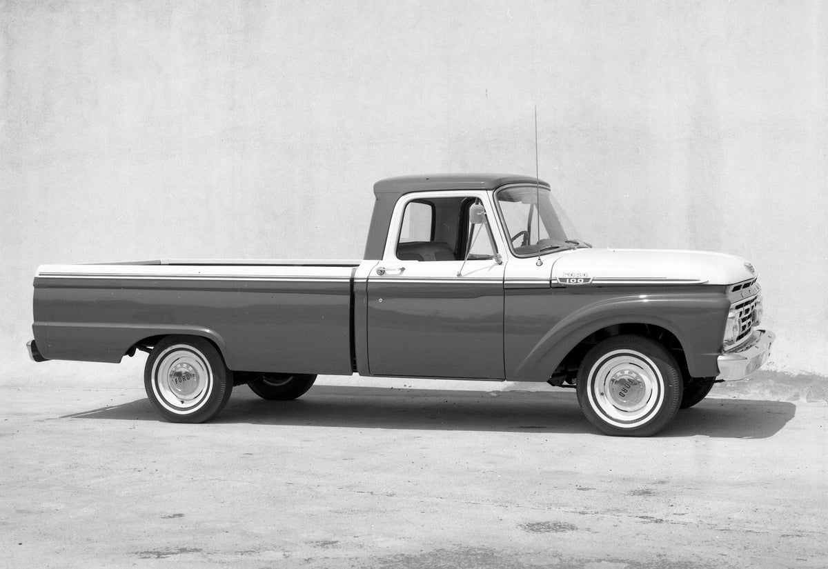 This archival image documents the 1964 Ford F-100 and is preserved in the Ford Heritage Vault as part of Ford Motor Company's historic photographic archive. Free for personal, non-commercial use. Ford Heritage Vault reference AR-2008-8.34.52.