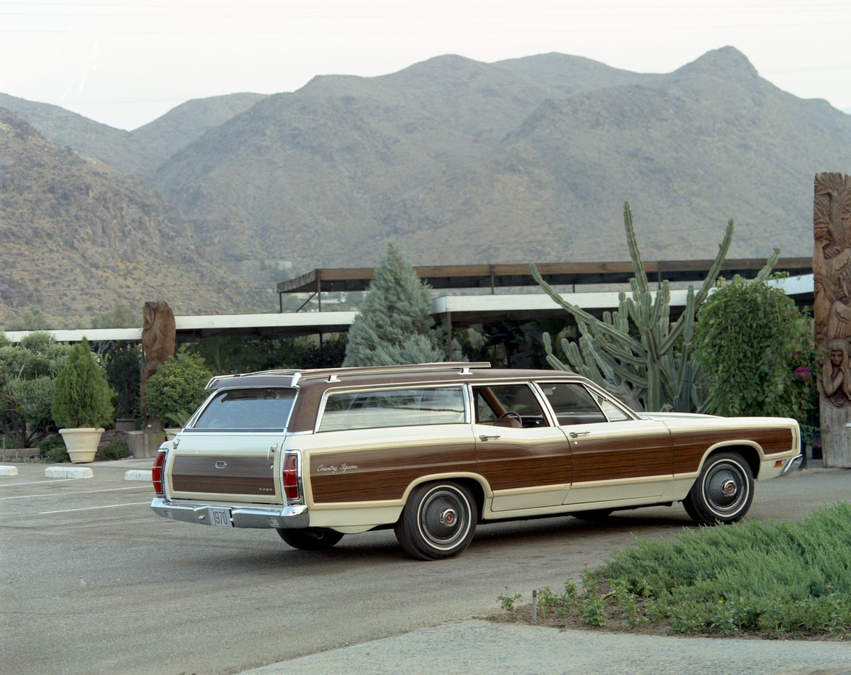 This archival image documents the 1970 Ford LTD Country Squire station wagon and is preserved in the Ford Heritage Vault as part of Ford Motor Company's historic photographic archive. Free for personal, non-commercial use. Ford Heritage Vault refe...