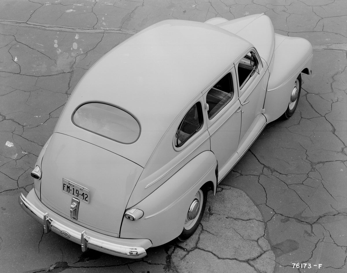 This archival image documents the 1942 Ford Super Deluxe fordor sedan and is preserved in the Ford Heritage Vault as part of Ford Motor Company's historic photographic archive. Free for personal, non-commercial use. Ford Heritage Vault reference A...