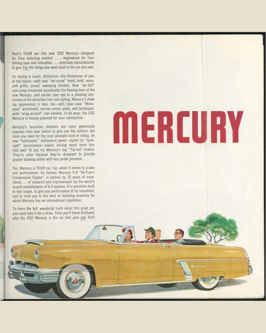 1952 Mercury Cars Brochure Page 3 0052-0008 — 16×20 proportions