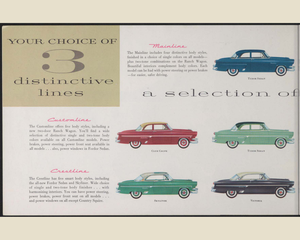 1954 Ford Car Line Brochure Page 4 0054-0009 — 16×20 proportions