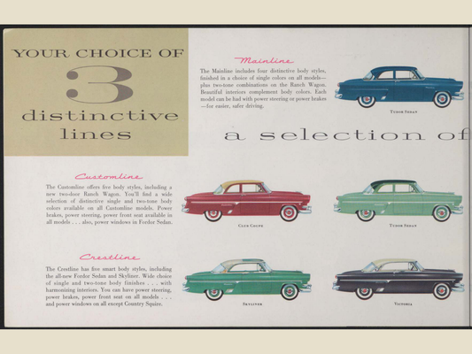 1954 Ford Car Line Brochure Page 4 0054-0009 — 18×24 proportions