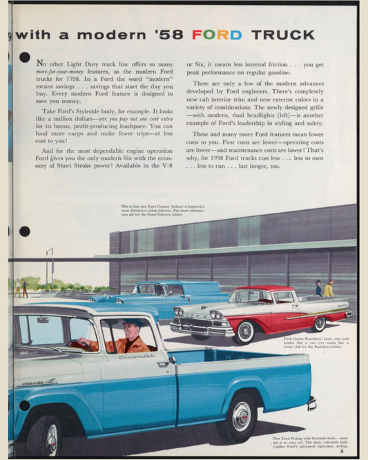 1958 Ford Light Duty F Series trucks Brochure Page 3 0058-0017 — 16×20 proportions