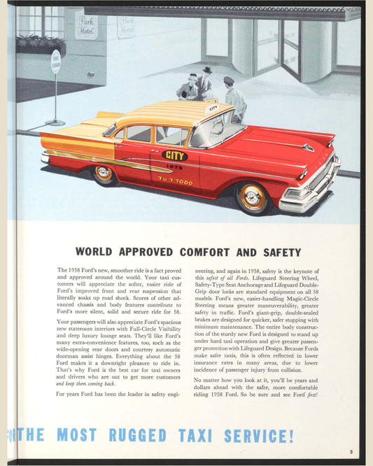 1958 Ford Taxi Brochure Page 3 0058-0020 — 16×20 proportions