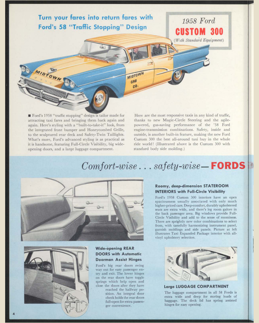 1958 Ford Taxi Brochure Page 4 0058-0021 — 16×20 proportions