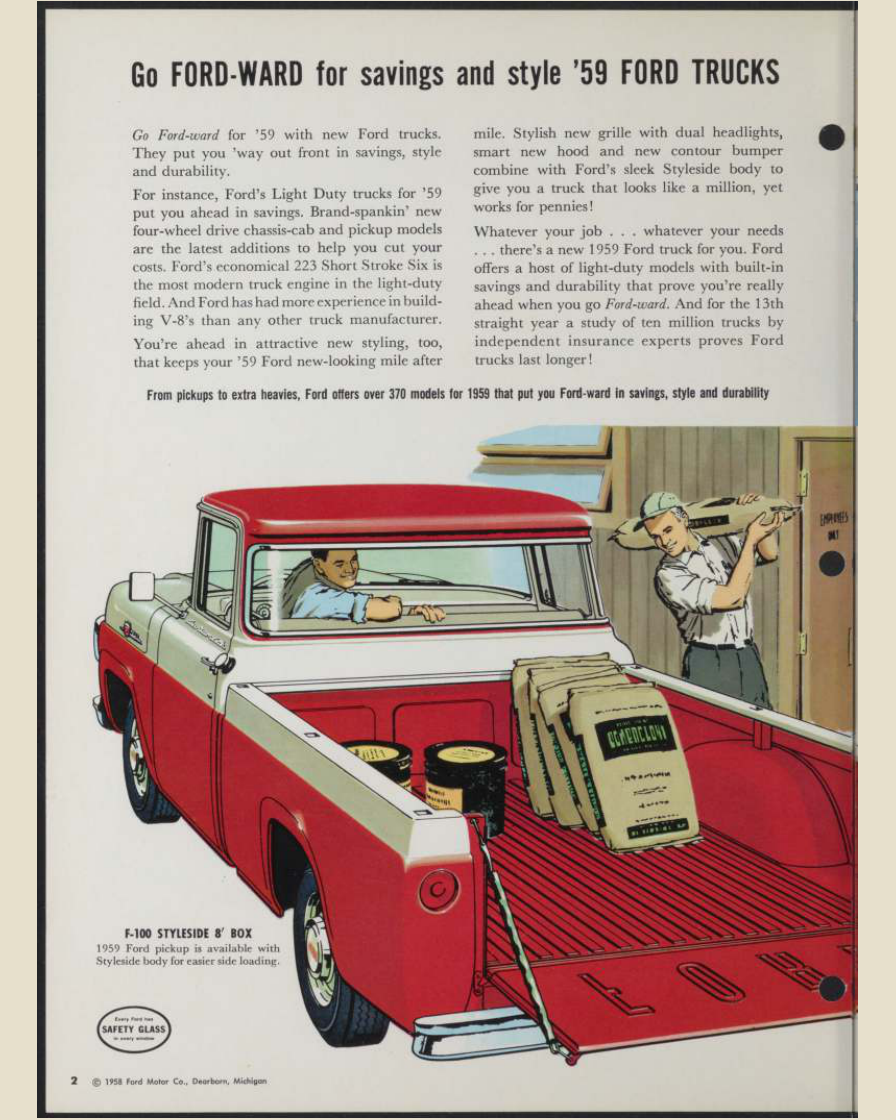 1959 Ford Light Duty F Series trucks Brochure Page 2 0059-0026 — 16×20 proportions