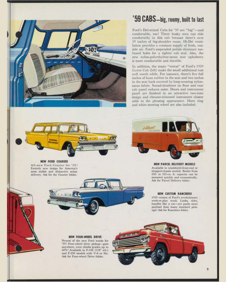 1959 Ford Light Duty F Series trucks Brochure Page 3 0059-0027 — 16×20 proportions