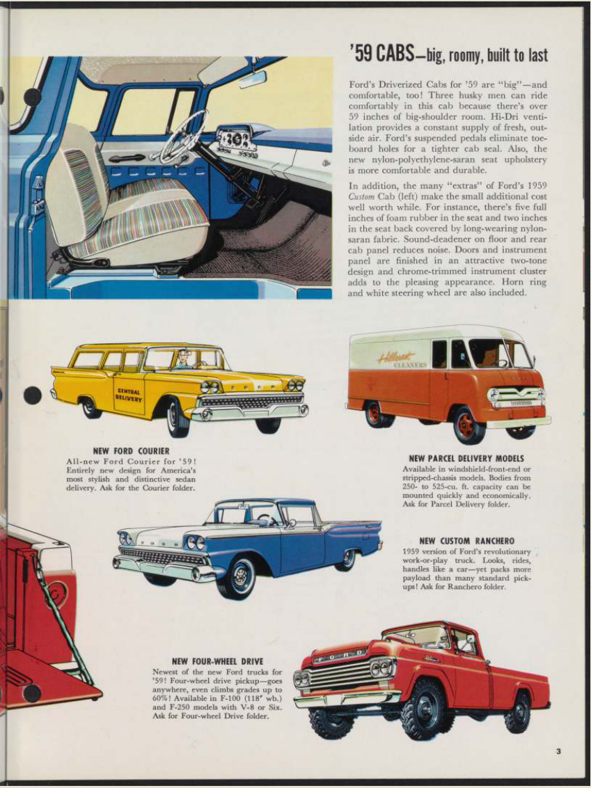 1959 Ford Light Duty F Series trucks Brochure Page 3 0059-0027 — 18×24 proportions
