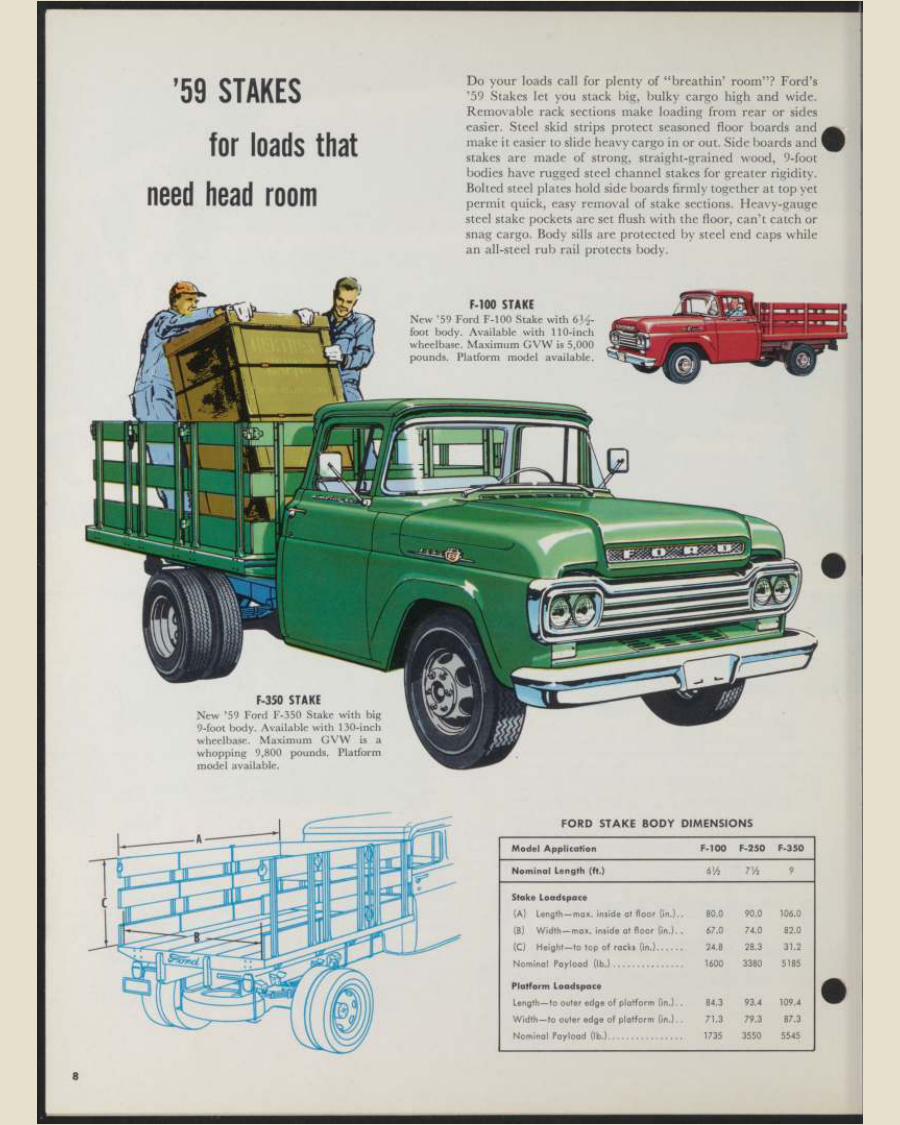 1959 Ford Light Duty F Series trucks Brochure Page 8 0059-0031 — 16×20 proportions