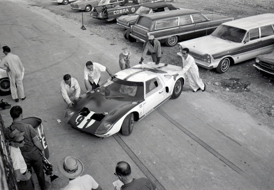 1964 Ford GT40 overhead paddock view — Nassau — 0064-0033