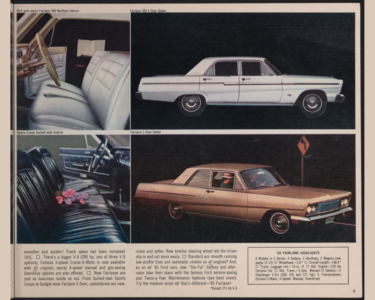 1965 Ford Car Lineup Brochure Page 9 0065-0041 — 16×20 proportions