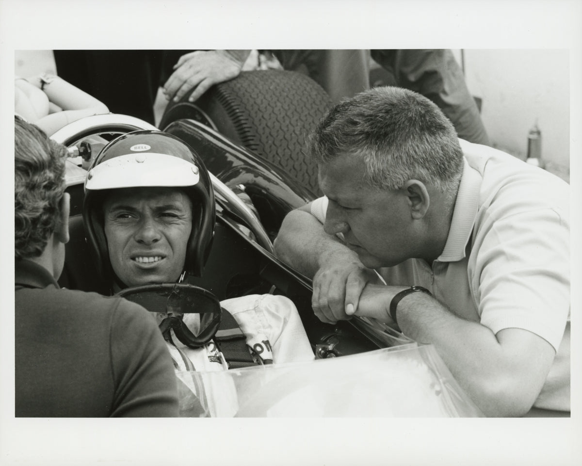 1965 — Jim Clark in Lotus Racer Talking with Pit Crew at the Indianapolis 500 Race, 1965 — Fordimages 0065-0064; source THF110506