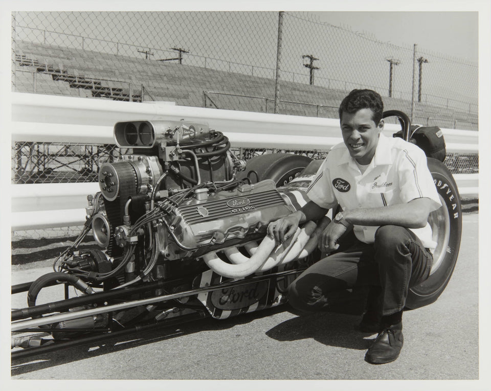 1967 April Don Prudhomme with Ford Dragster, Riverside International Raceway