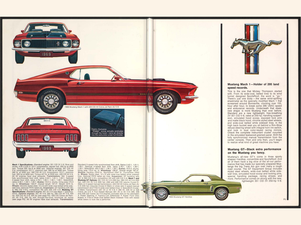 1969 Performance Buyer'S Digest Cobra Torino Mustang Sales Brochure Spread 4-5 0069-0005 — 18×24 proportions