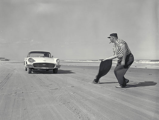 1957 Daytona Beach Speed Week Trials Florida 1957 Thunderbird starting a speed run CD 1098 3282 4910 5 0144-0729