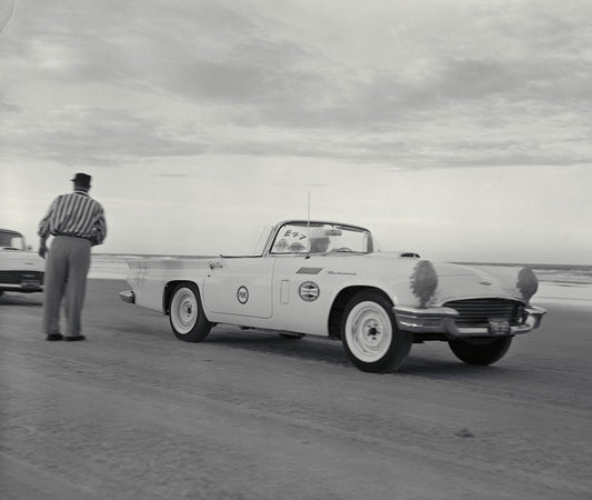 1957 Daytona Beach Speed Week Trials Florida Battlebird Thunderbird has a highly modified Thunderbird 312 cid V8 supercharged engine CD 1098 3282 4910 1 0144-0732