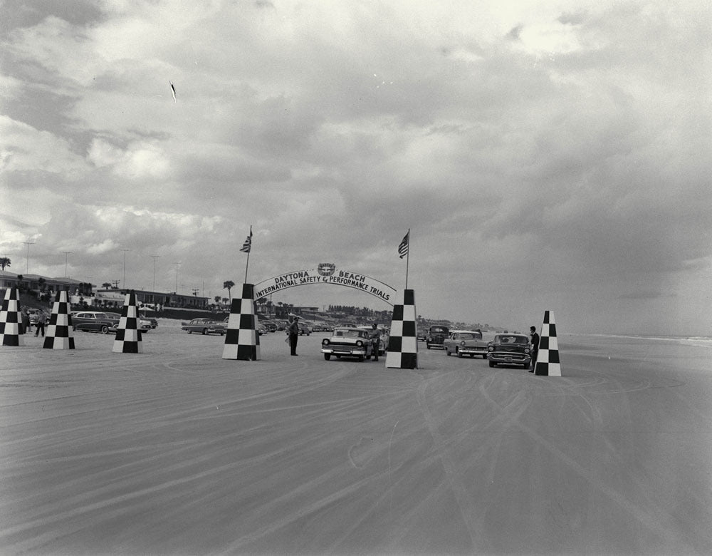 1957 NASCAR Daytona Beach Speed Weeks Florida Ford Fairlane 500's making speed runs on the beach 0144-0768