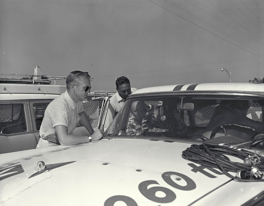 1957 NASCAR Daytona Beach Speed Weeks Florida Installing cameras into a 1957 Ford for the speed runs CD 1098 3282 4910 14 0144-0769