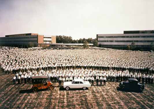 1959 Ford Research and Engineering Center 7000 engineers with Model T Falcon and Model A neg C1051 001 0144-0788