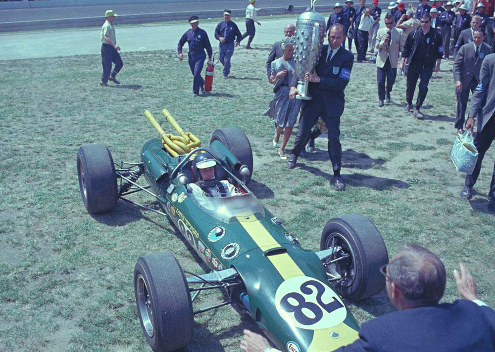 1965 Indianapolis 500 Indiana Jim Clark driving the winning Lotus Ford 82 into Victory Circle CD 0054 3221 1052 10 0144-0887