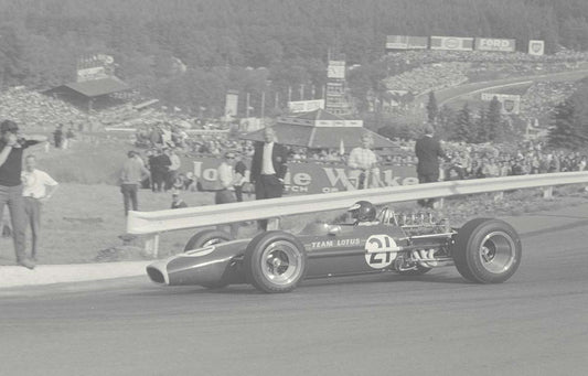 1967 Belgium Grand Prix Spa Francochamps Belgium Jim Clark Lotus 49 Ford at LaHairpin turn CD 0554 3252 2922 14 0144-0983