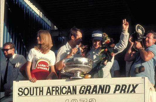 1973 South African Grand Prix Kyalami South Africa Jackie Stewart on the winner podium CD 0776 3301 3813 124 0144-1244