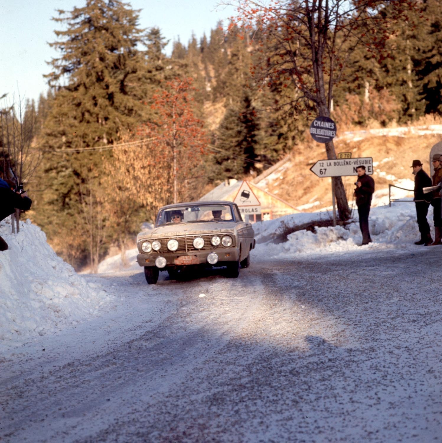 1963 Monte Carlo Rally Winning Ford Falcon in the snow 1150B-FO  0144-4586