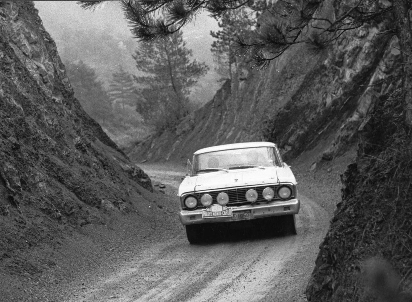 1964 Monte Carlo Rally Ford Falcon Racing in Narrow Pass 44  0144-4608