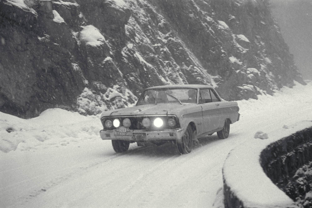 1964 Monte Carlo Rally Ford Falcon Racing in Snow 7  0144-4610