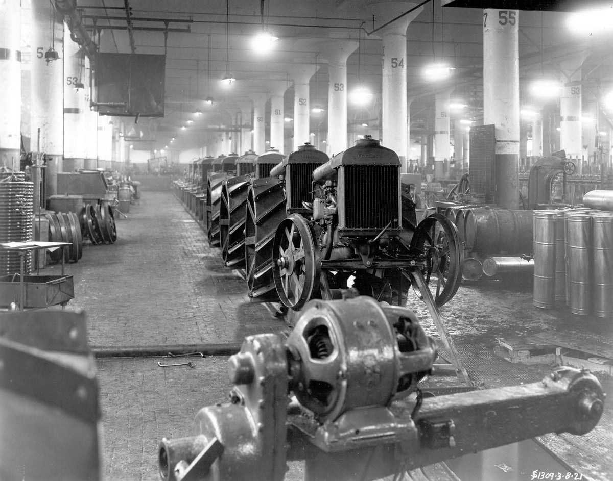 Ford Motor Company archival image documenting Fordson Tractor Plant Assembly Line 03 08 1921.