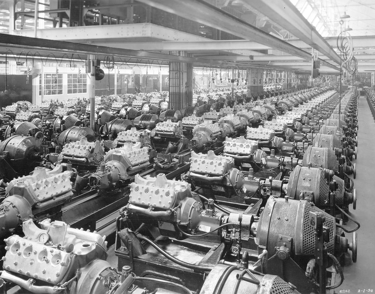 Ford Motor Company archival image documenting Rouge Plant Engine Test Division 02 01 1936.