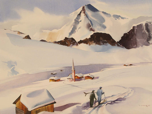 Alpine Snow Scene Painting 1957 0400-2514