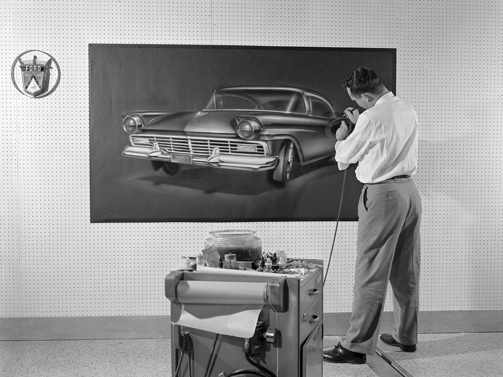 1956 Ford Styling Department airbrushing a renderi 0400-8407