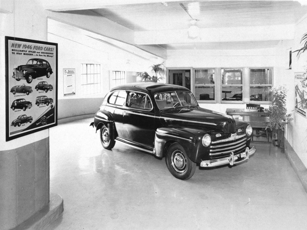 1946 Ford Tudor Sedan in showroom 0400-9203