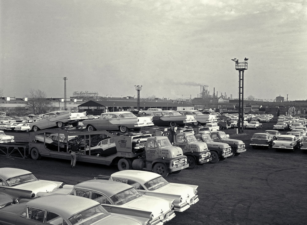 1957 Fords ready for shipment at Rouge Plant 0401-0375