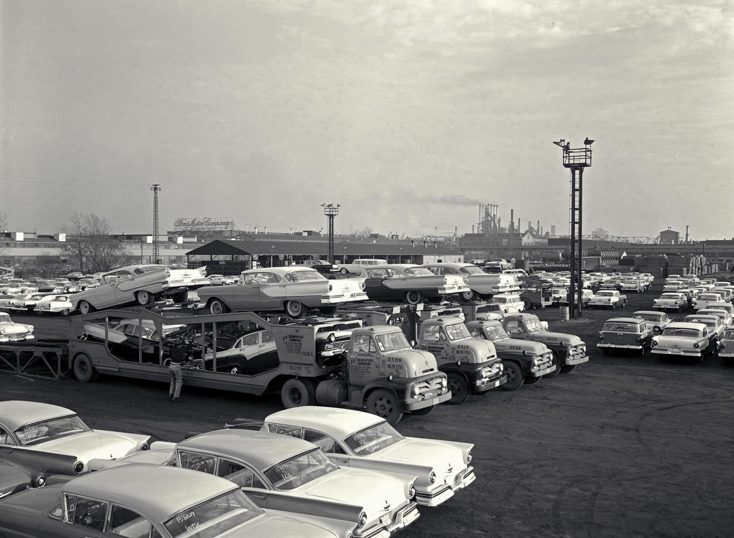 1957 Fords ready for shipment at Rouge Plant  0401-0375