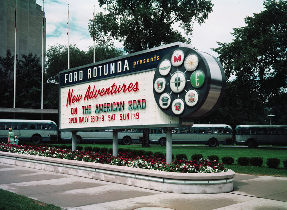 1959 Ford Rotunda sign for New Adventures on the A  0401-0388