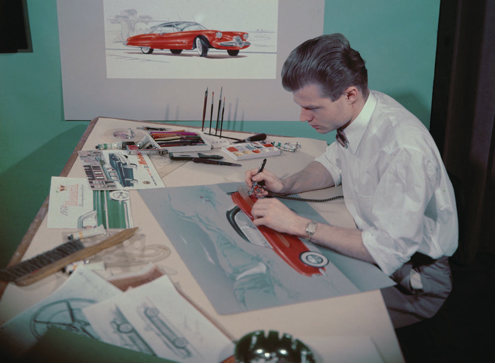 1953 Ford Styling Studio airbrushing a rendering 0401-1524