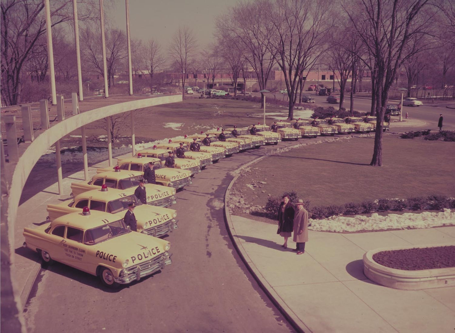 1955 Ford Rotunda with new Dearborn Michigan polic  0401-1657