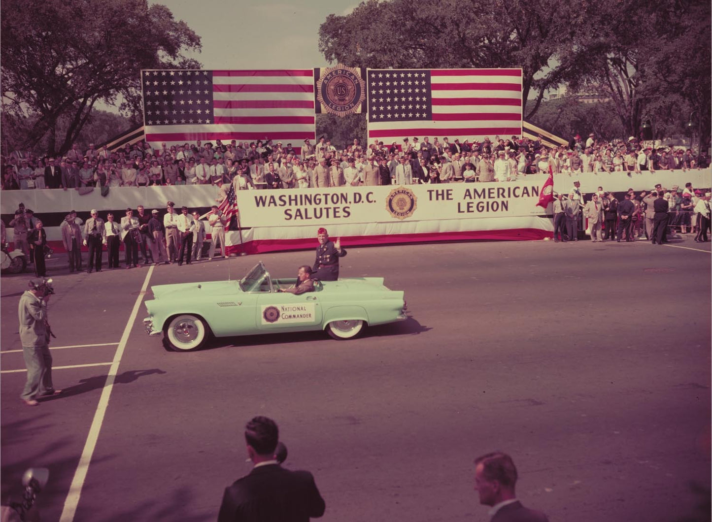 1955 Ford Thunderbird in American Legion parade in  0401-1684