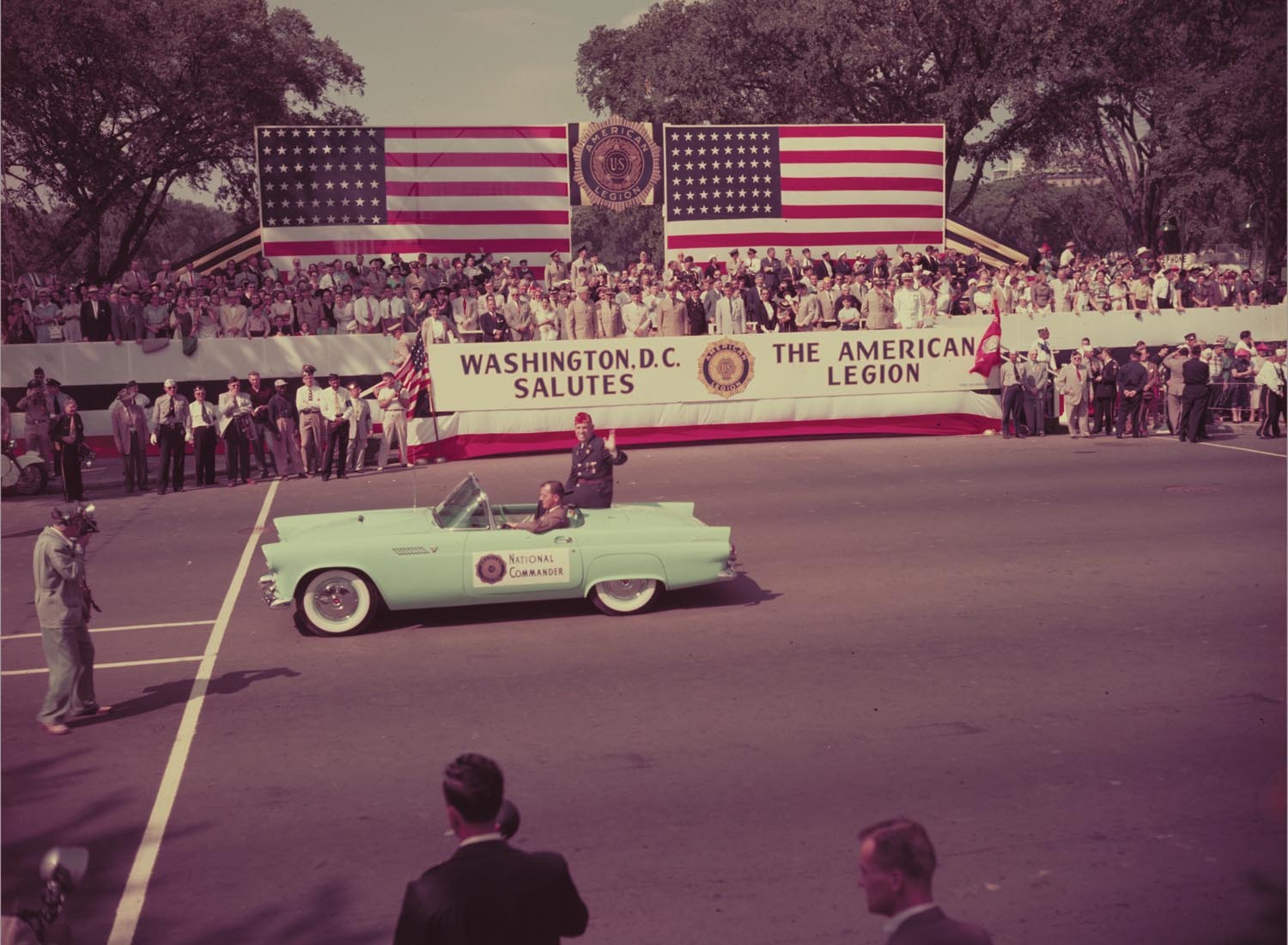1955 Ford Thunderbird in American Legion parade in  0401-1684
