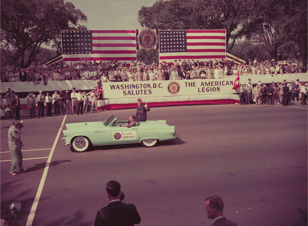 1955 Ford Thunderbird in American Legion parade in  0401-1684